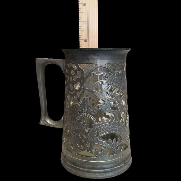Asian Dragon Pewter Tankard Ngan Winghing 16 Oz Decorated Glass Lined Korea Vtg - Picture 14 of 14